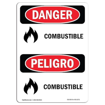 Signmission Safety Sign, OSHA Danger, 24" Height, Combustible, Bilingual Spanish, DS-D-1824-VS-1071 OS-DS-D-1824-VS-1071